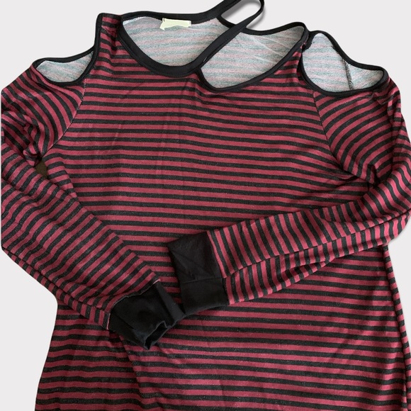 1.4.3. Story by Line Up Tops - 143 Story Maroon & Black Stripe Cold Shoulder Top